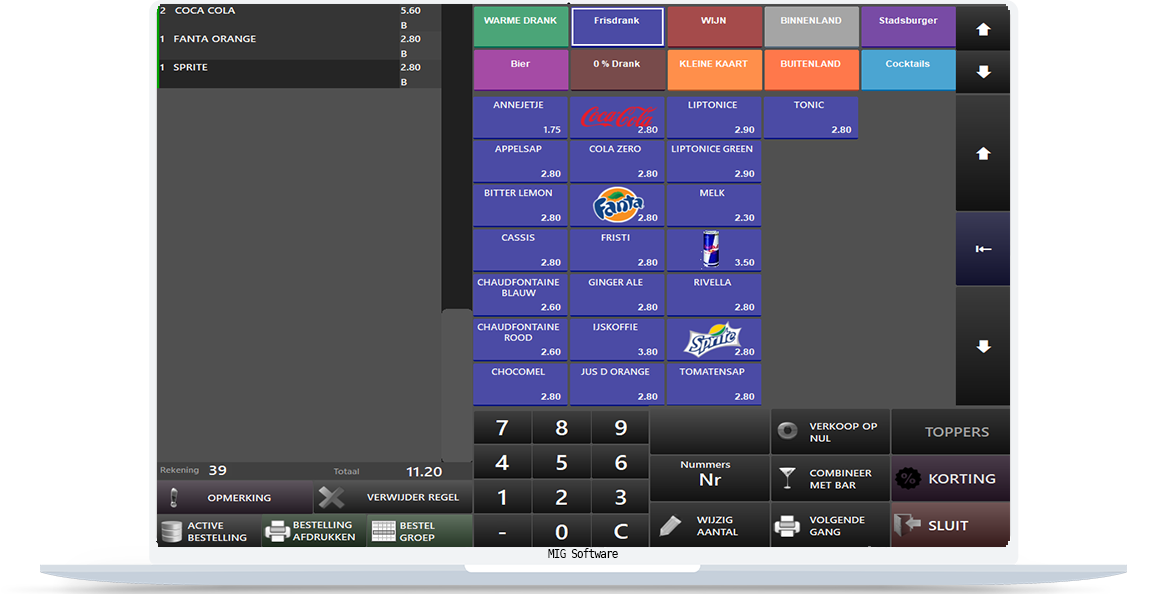 MIG Horeca desktop point-of-sale interface